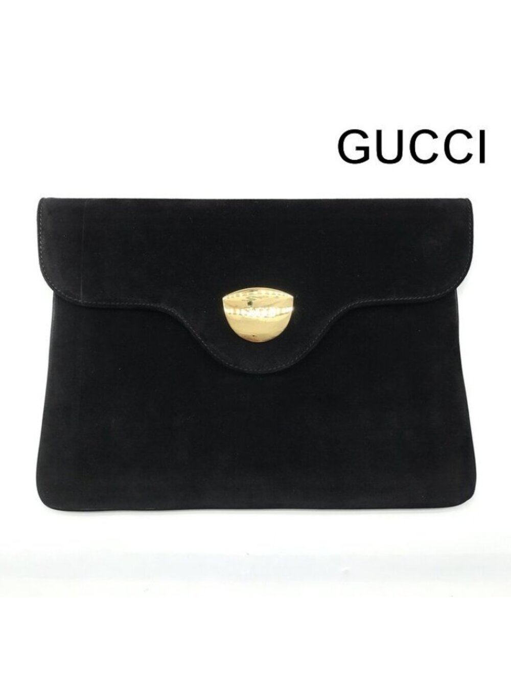 Gucci Logo Suede Vintage Clutch Black